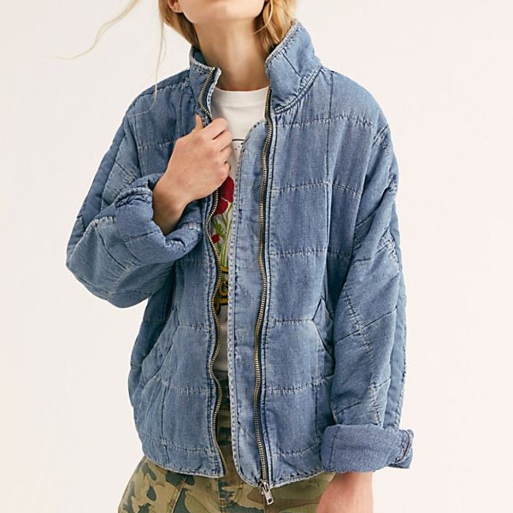 Free People Dolman Quilted Denim Jacket OBO